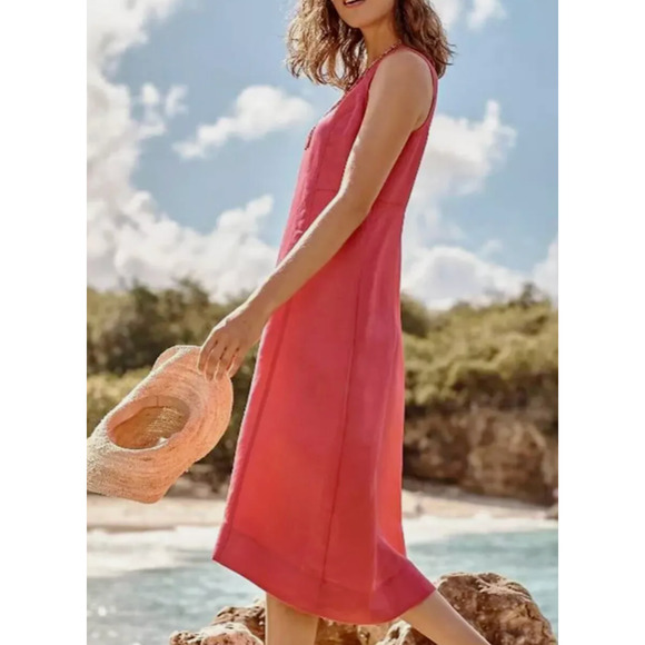 J. Jill Dress NWT Women XL Strawberry Red Pink Midi Tank Linen Shift Sleeveless - Picture 3 of 10